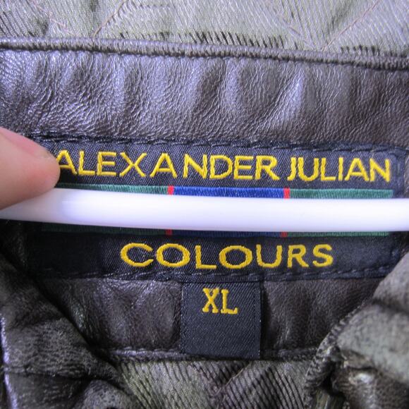 Alexander Julian Colours Jacket Mens XL Brown Leather Zip Front Collared Lined - Picture 2 of 7